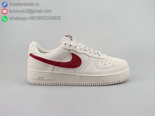 NIKE AIR FORCE 1 '07 LV8 SUEDE LOW BEIGE RED UNISEX SKATE SHOES